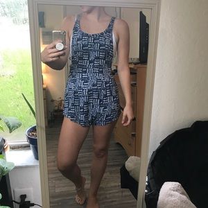 Blue and white romper/overalls